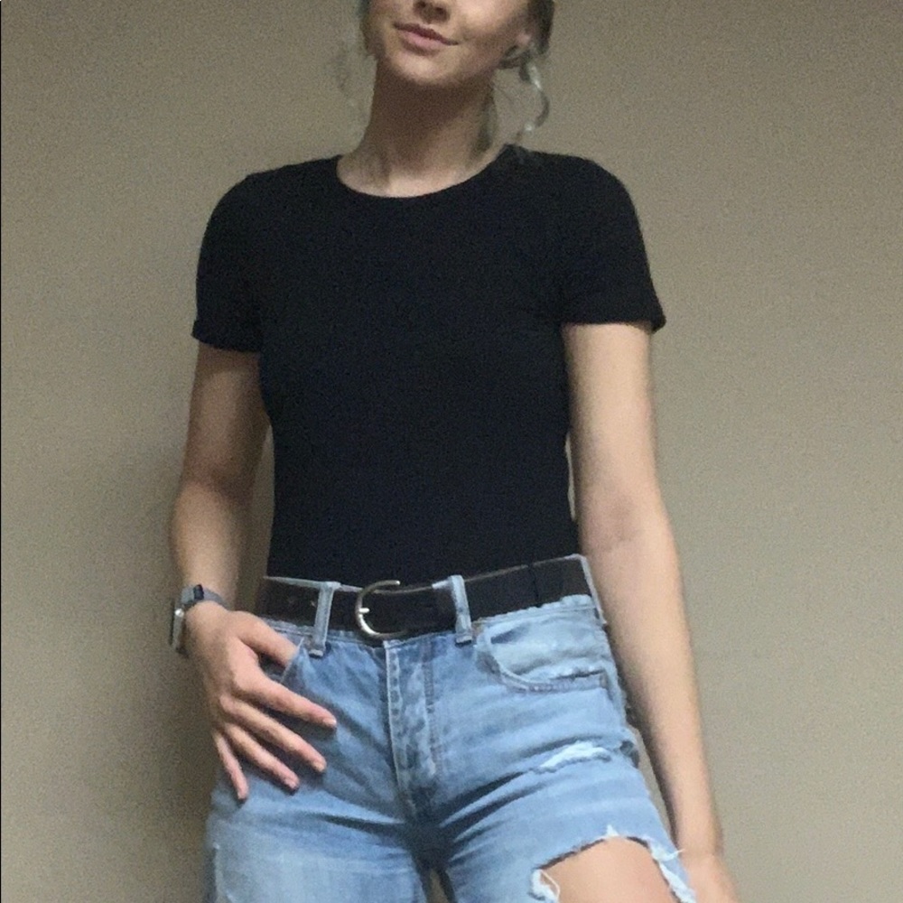 Black Ribbed Bodysuit